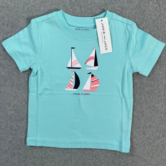 Janie and Jack Baby Boys 18-24 Months Sail Boat Short Sleeve Blue T-Shirt New - Picture 1 of 5